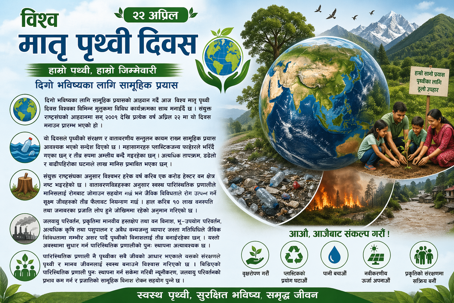 विश्व मातृ पृथ्वी दिवस मनाइँदै, दिगो भविष्यका लागि सामूहिक प्रयासको आह्वान